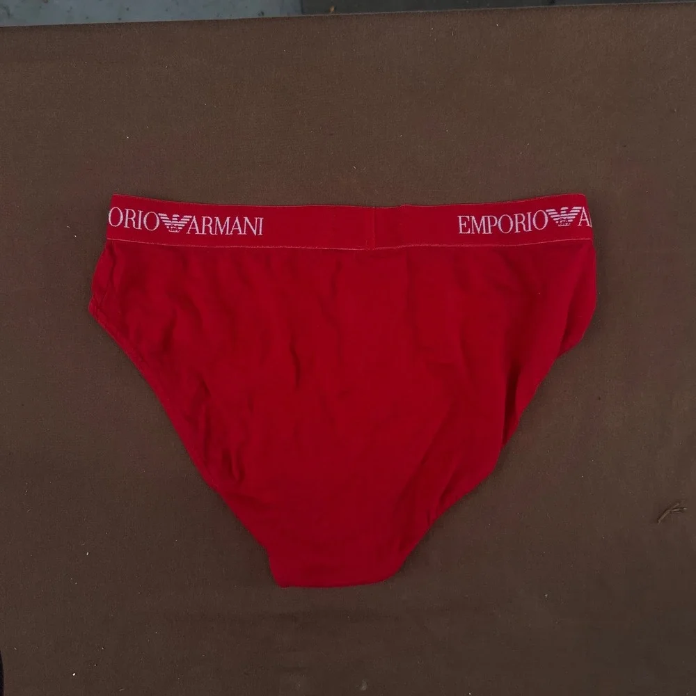 Emporio Armani Mens‎ Red Cotton Briefs Underwear Logo Waistband Size L 7P722